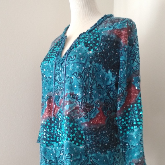 Joseph A Turquoise with sequence top - Picture 1 of 6